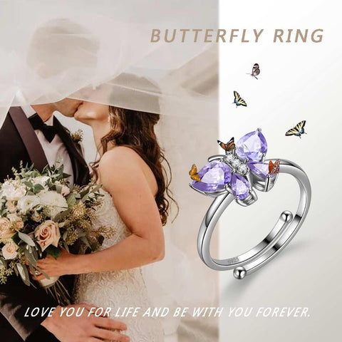 Butterfly Ring Band Birthstone June Alexandrite Adjustable - Rings - Aurora Tears