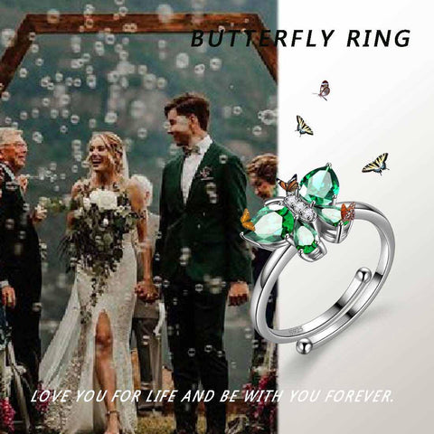 Butterfly Ring Band Birthstone May Emerald Adjustable - Rings - Aurora Tears