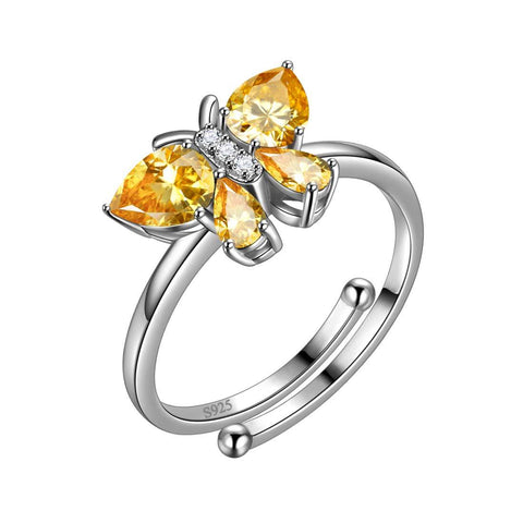 Butterfly Ring Band Birthstone November Citrine Adjustable - Rings - Aurora Tears