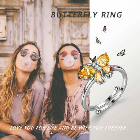 Butterfly Ring Band Birthstone November Citrine Adjustable - Rings - Aurora Tears