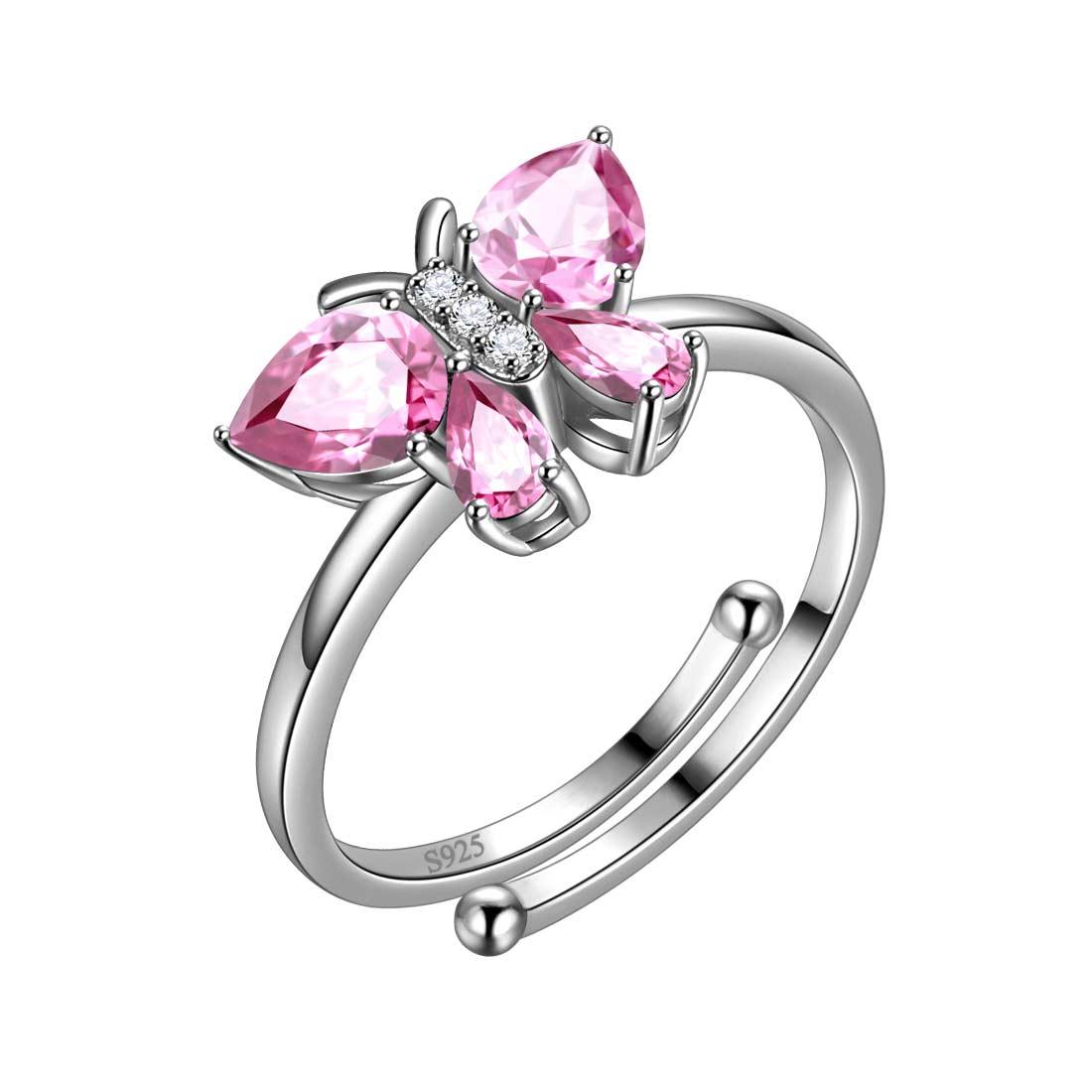 Butterfly Ring Band Birthstone October Tourmaline Adjustable - Rings - Aurora Tears