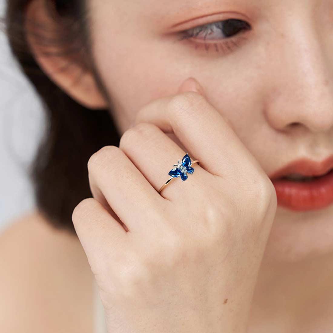 Butterfly Ring Band Birthstone September Sapphire Adjustable - Rings - Aurora Tears