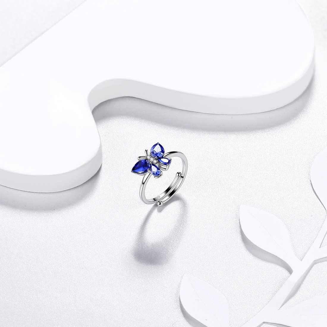 Butterfly Ring Band Birthstone September Sapphire Adjustable - Rings - Aurora Tears