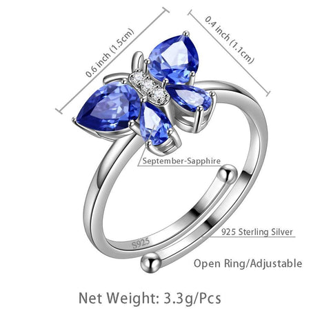 Butterfly Ring Band Birthstone September Sapphire Adjustable - Rings - Aurora Tears