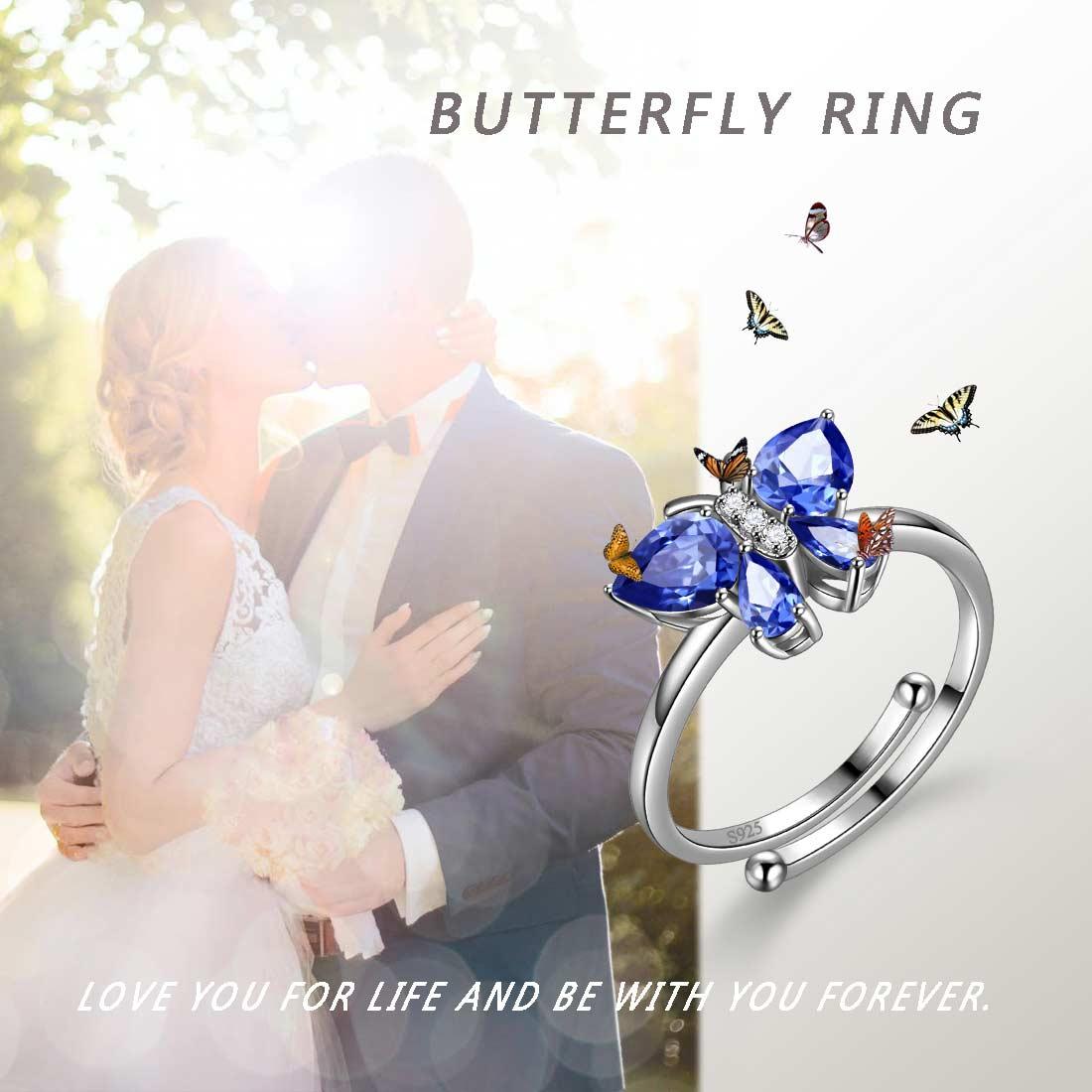 Butterfly Ring Band Birthstone September Sapphire Adjustable - Rings - Aurora Tears