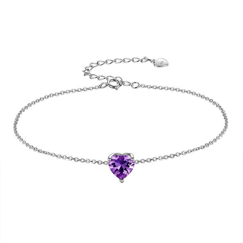Women Birthstone Hearts Bracelets Sterling Silver February-Amethyst Aurora Tears Jewelry