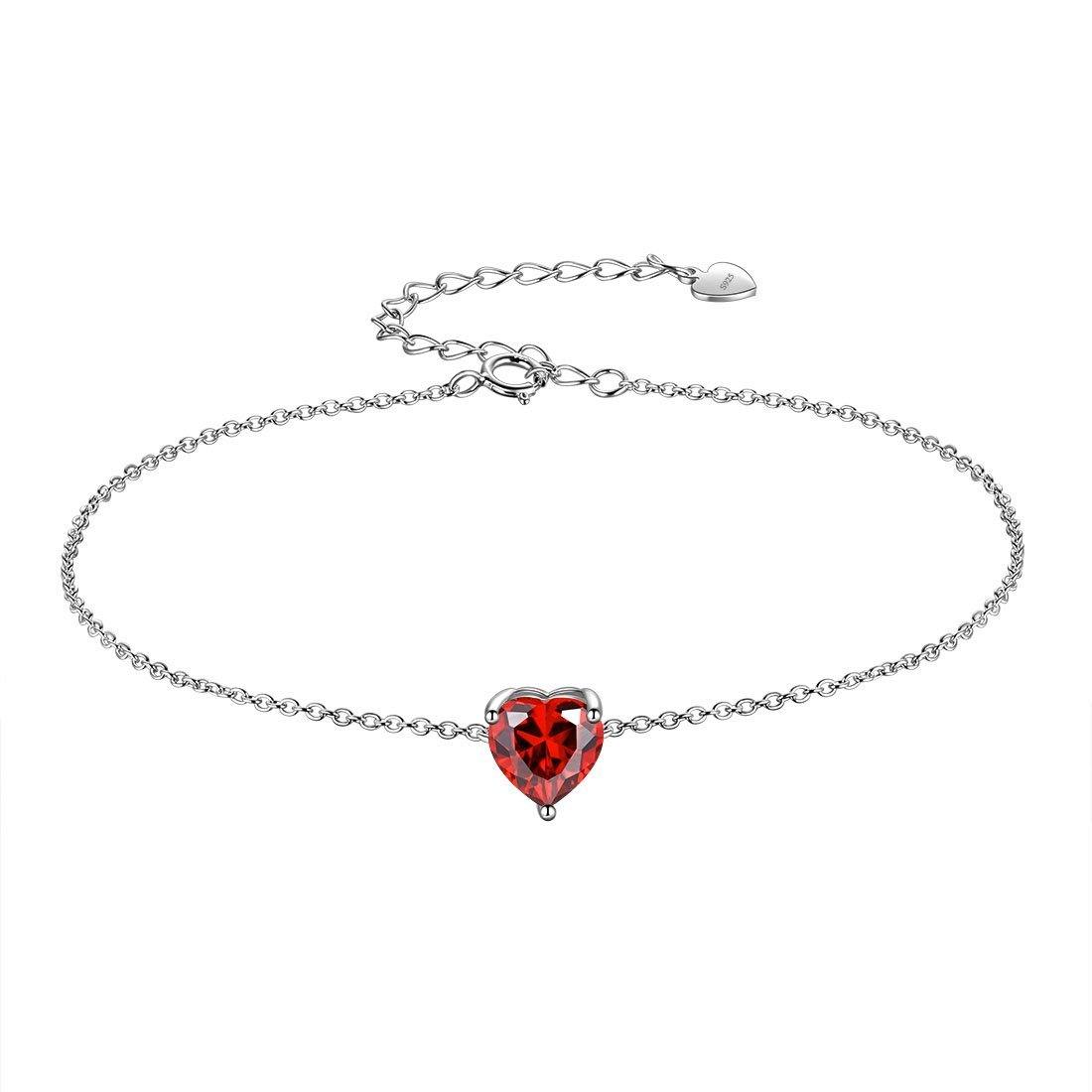 Women Birthstone Hearts Bracelets Sterling Silver January-Garnet Aurora Tears Jewelry