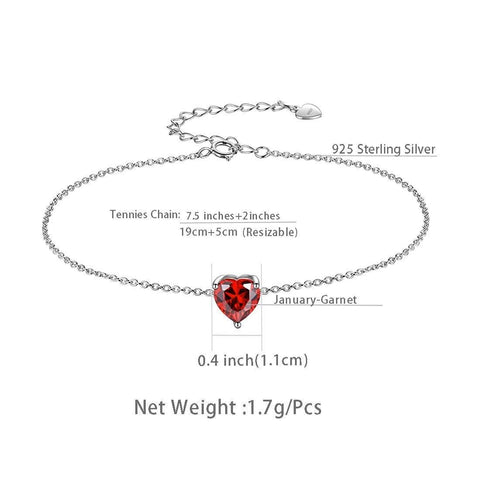 Women Birthstone Hearts Bracelets Sterling Silver Aurora Tears Jewelry