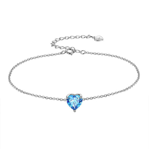 Women Birthstone Hearts Bracelets Sterling Silver March-Aquamarine Aurora Tears Jewelry