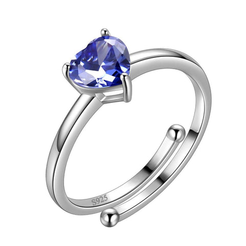 Birthstone Hearts Rings Adjustable Sterling Silver - Rings - Aurora Tears Jewelry