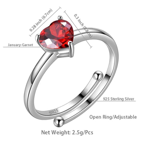 Birthstone Hearts Rings Adjustable Sterling Silver Aurora Tears Jewelry