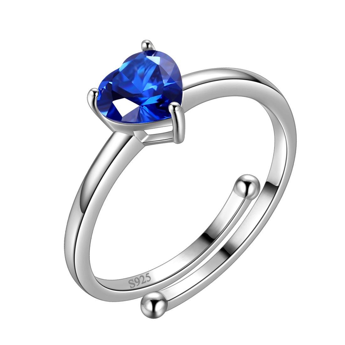Birthstone Hearts Rings Adjustable Sterling Silver - Rings - Aurora Tears Jewelry