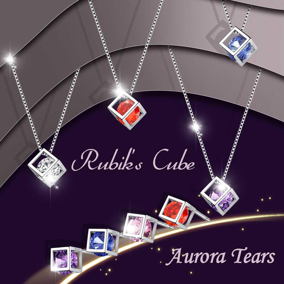 3D Cube Birthstone April Diamond Jewelry Set 3PCS - Jewelry Set - Aurora Tears