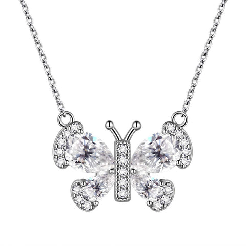 Butterfly Necklace Birthstone April Diamond Pendant - Necklaces - Aurora Tears