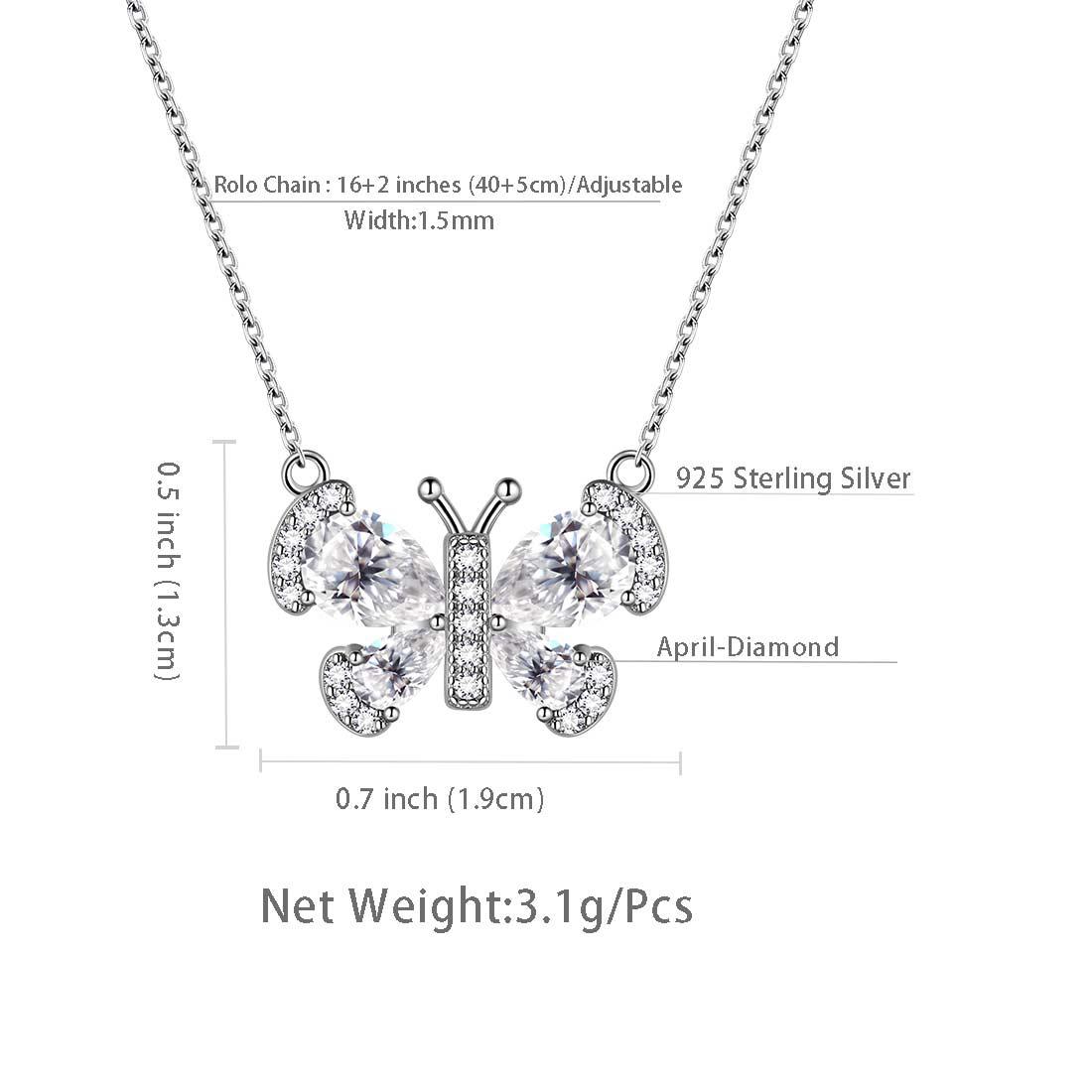 Butterfly Necklace Birthstone April Diamond Pendant - Necklaces - Aurora Tears