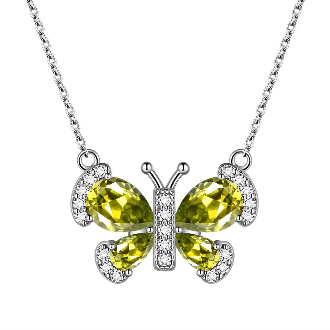 Butterfly Necklace Birthstone August Peridot Pendant - Necklaces - Aurora Tears