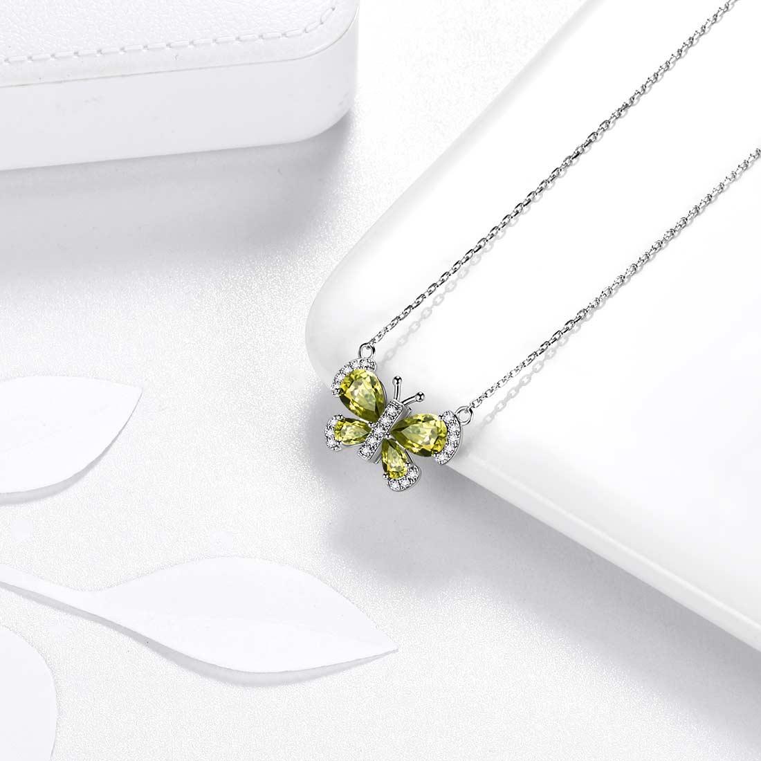 Butterfly Necklace Birthstone August Peridot Pendant - Necklaces - Aurora Tears