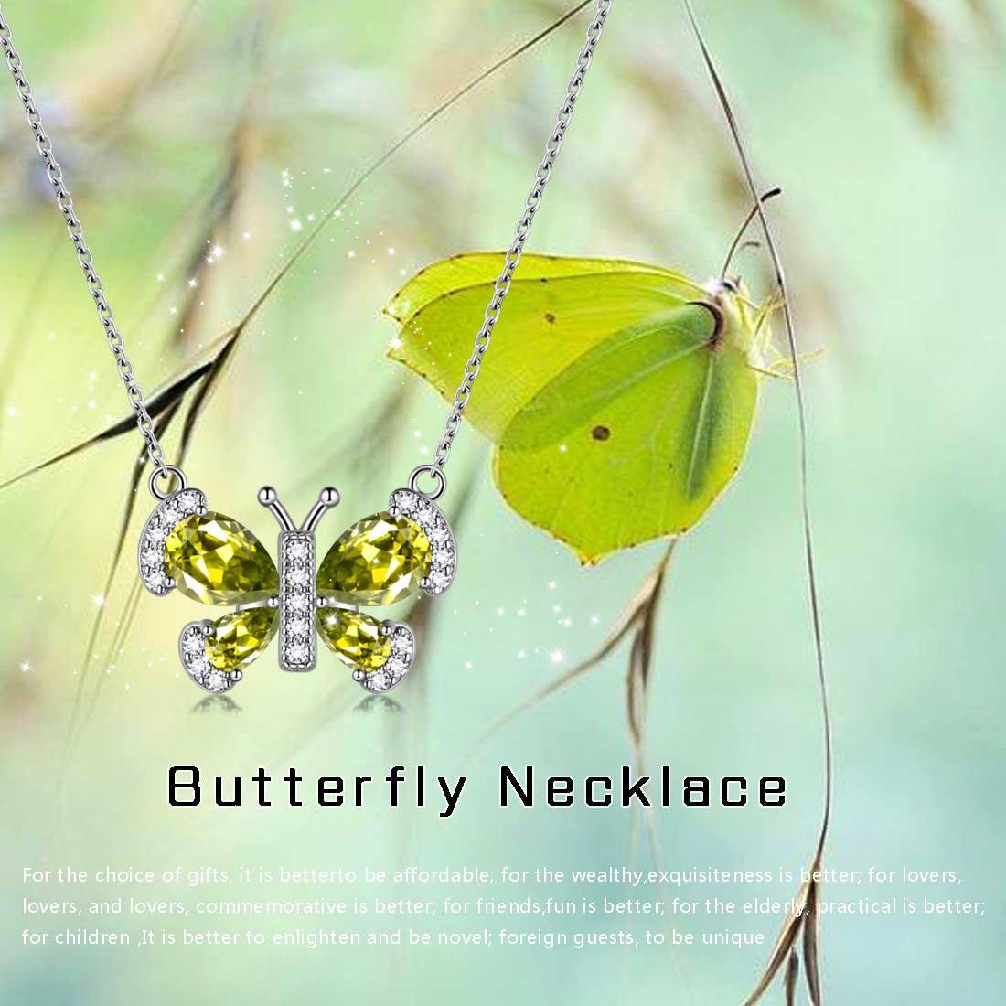 Butterfly Necklace Birthstone August Peridot Pendant - Necklaces - Aurora Tears