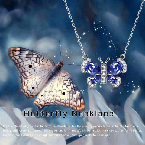 Butterfly Necklace Birthstone December Tanzanite Pendant - Necklaces - Aurora Tears