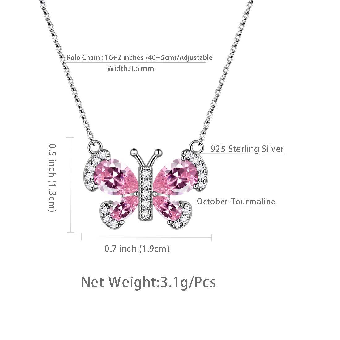 Butterfly Necklace Birthstone October Tourmaline Pendant - Necklaces - Aurora Tears