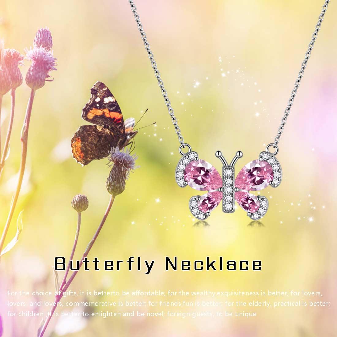 Butterfly Necklace Birthstone October Tourmaline Pendant - Necklaces - Aurora Tears