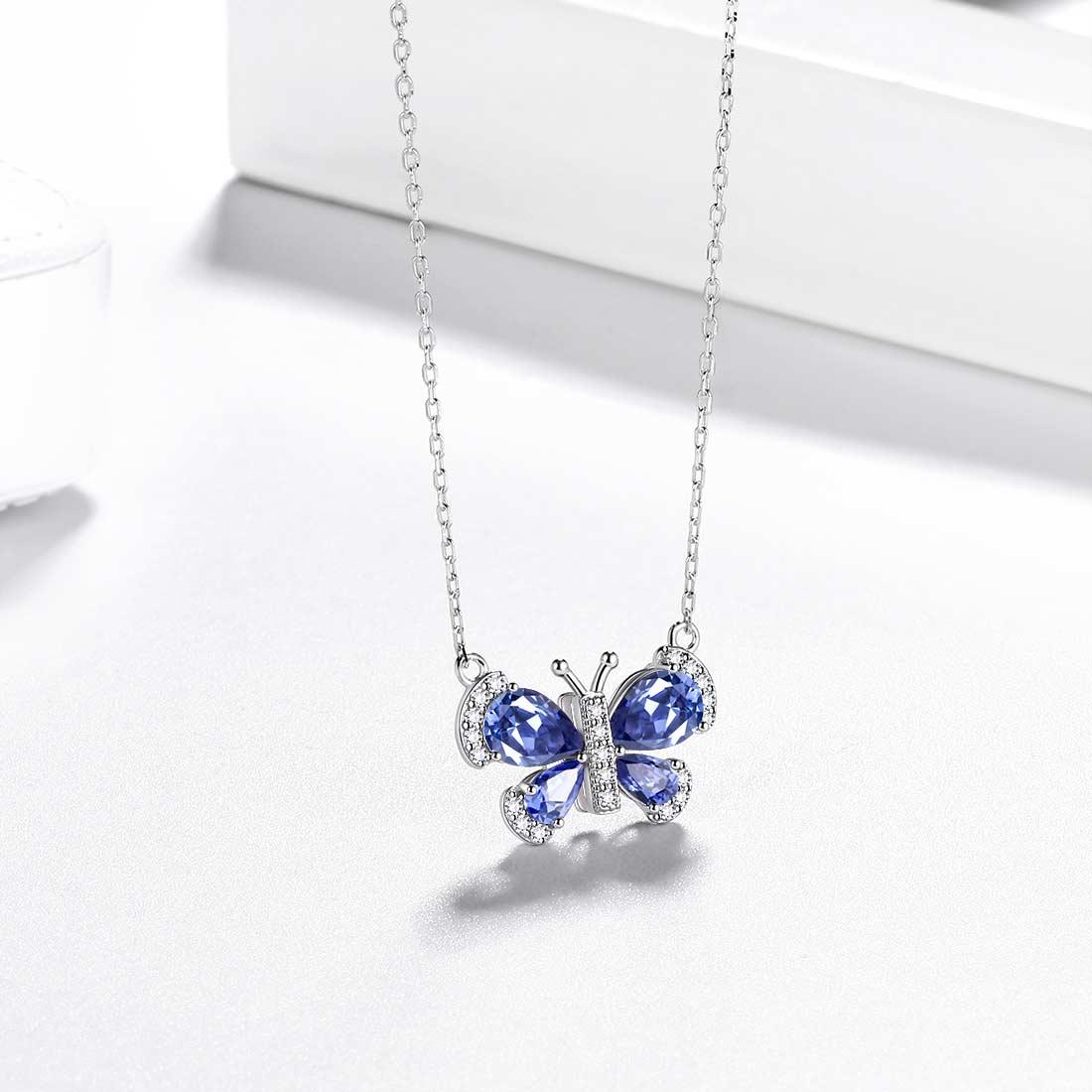 Butterfly Necklace Birthstone December Tanzanite Pendant - Necklaces - Aurora Tears