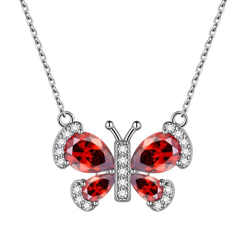 Butterfly Necklace Birthstone January Garnet Pendant - Necklaces - Aurora Tears