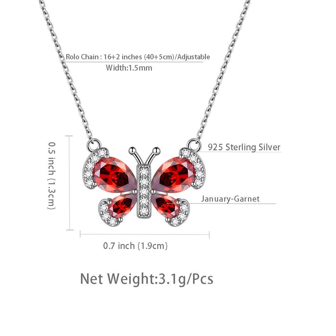 Butterfly Necklace Birthstone January Garnet Pendant - Necklaces - Aurora Tears