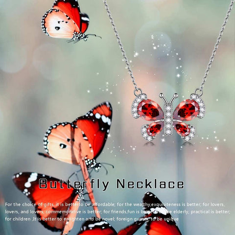 Butterfly Necklace Birthstone January Garnet Pendant - Necklaces - Aurora Tears