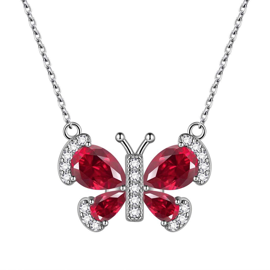 Butterfly Necklace Birthstone July Ruby Pendant - Necklaces - Aurora Tears