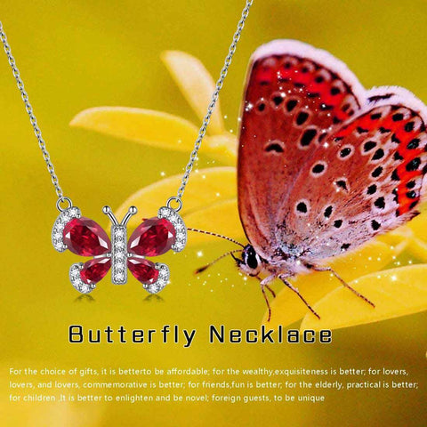 Butterfly Necklace Birthstone July Ruby Pendant - Necklaces - Aurora Tears