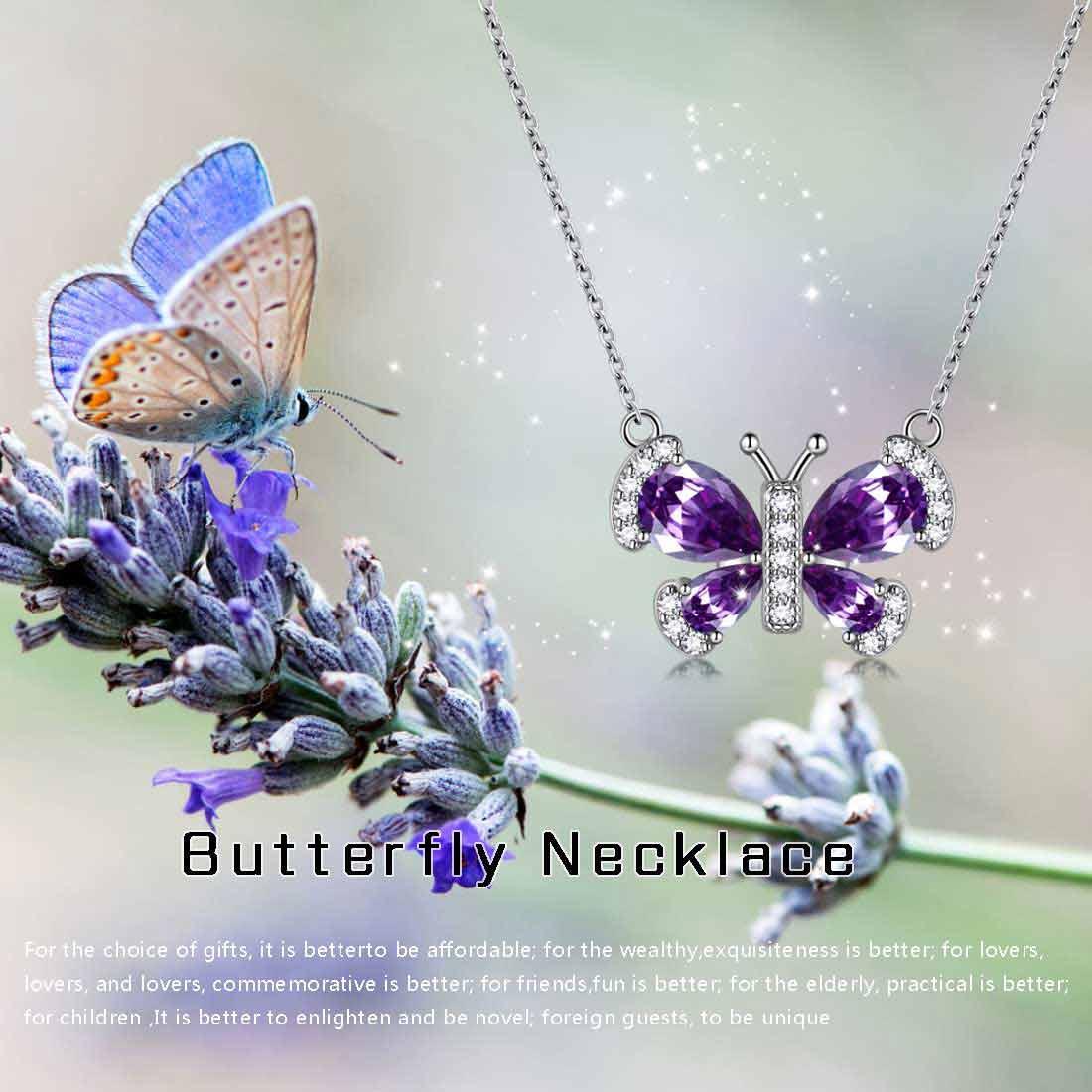Butterfly Necklace Birthstone February Amethyst Pendant - Necklaces - Aurora Tears