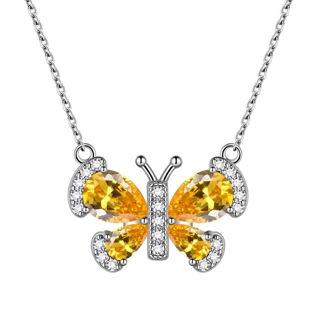 Butterfly Necklace Birthstone November Citrine Pendant - Necklaces - Aurora Tears