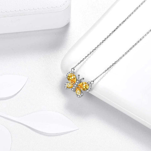 Butterfly Necklace Birthstone November Citrine Pendant - Necklaces - Aurora Tears