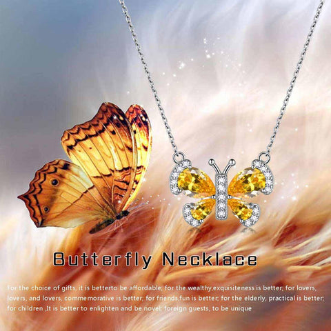 Butterfly Necklace Birthstone November Citrine Pendant - Necklaces - Aurora Tears