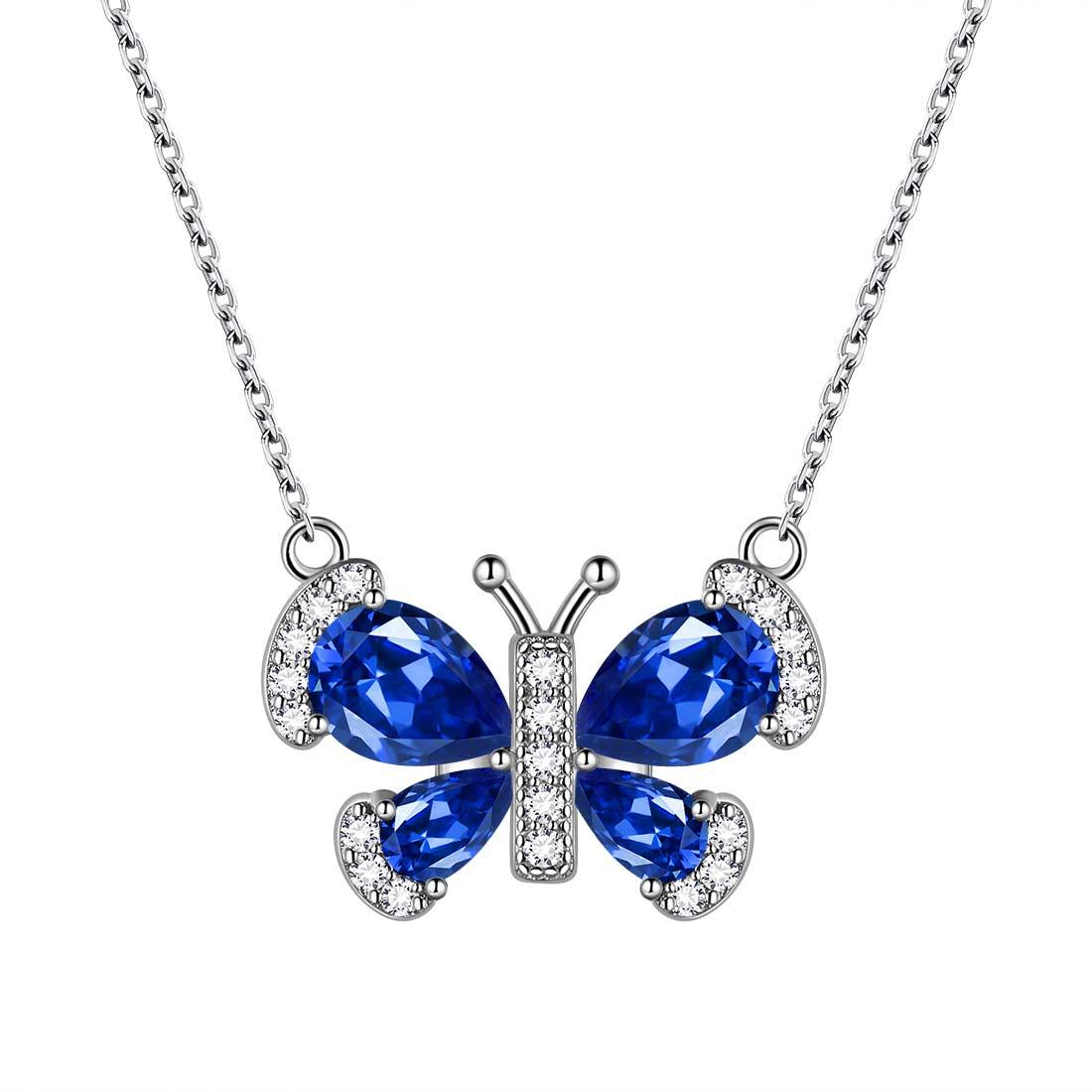 Butterfly Necklace Birthstone September Sapphire Pendant - Necklaces - Aurora Tears