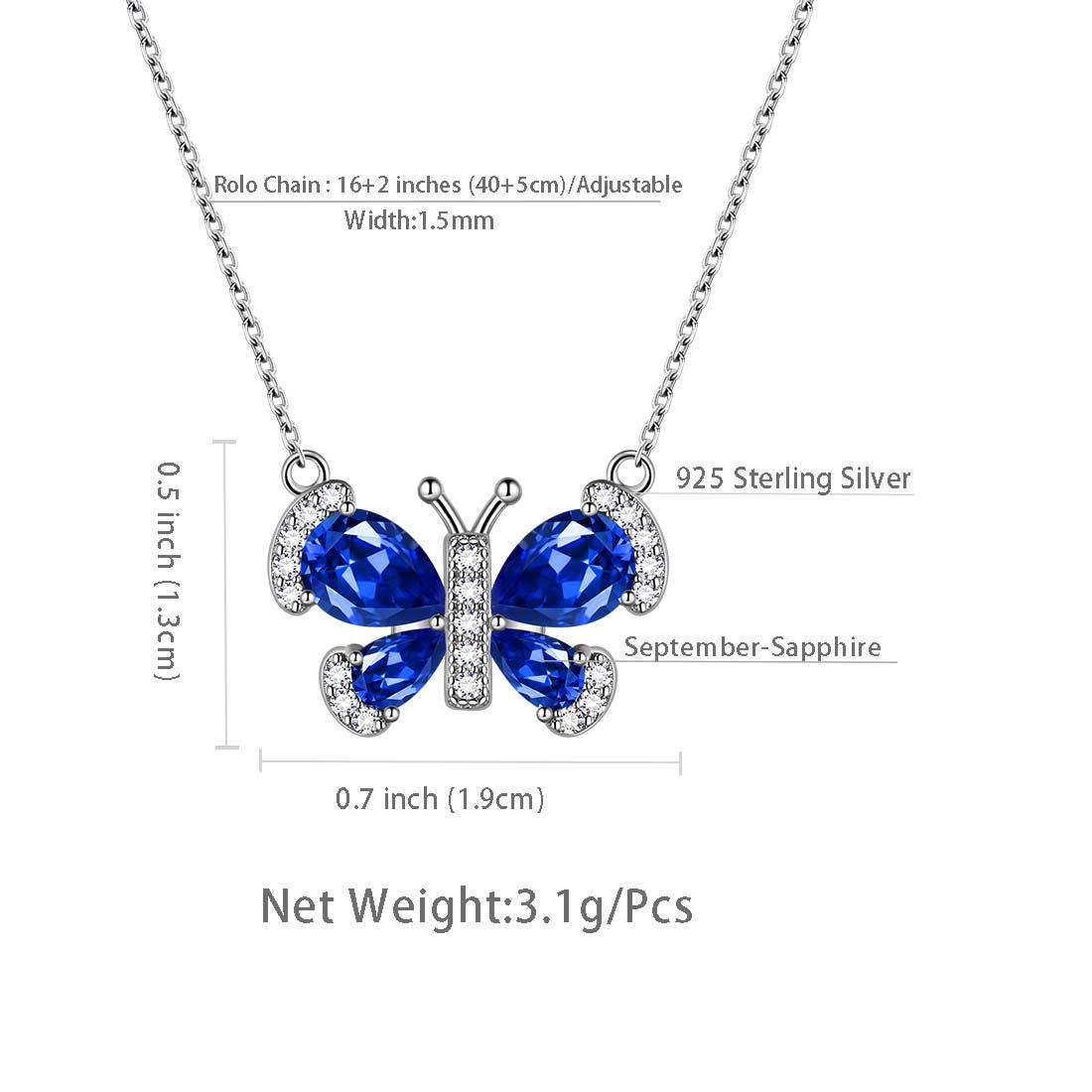 Butterfly Necklace Birthstone September Sapphire Pendant - Necklaces - Aurora Tears