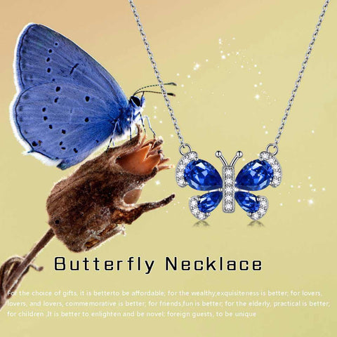 Butterfly Necklace Birthstone September Sapphire Pendant - Necklaces - Aurora Tears