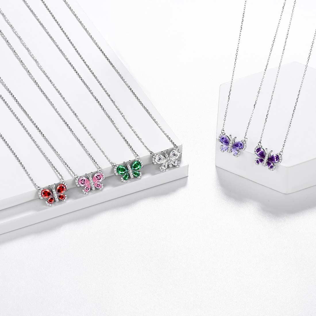 Butterfly Necklace Birthstone April Diamond Pendant - Necklaces - Aurora Tears