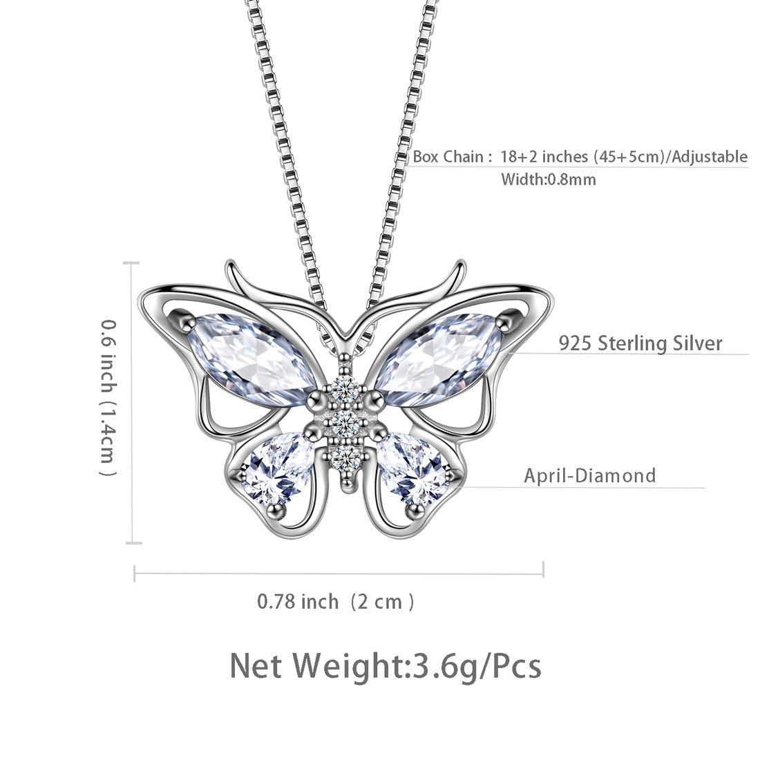 Butterfly Pendant Necklace Birthstone April Diamond - Necklaces - Aurora Tears