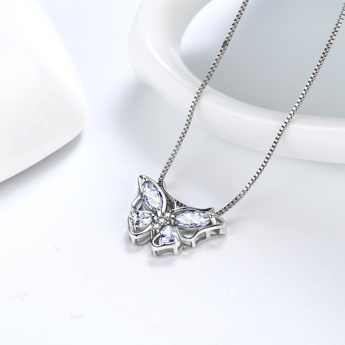 Butterfly Pendant Necklace Birthstone April Diamond - Necklaces - Aurora Tears