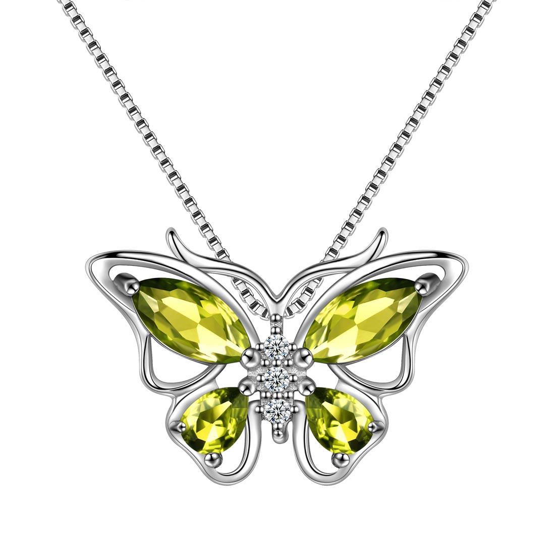 Butterfly Pendant Necklace Birthstone August Peridot - Necklaces - Aurora Tears