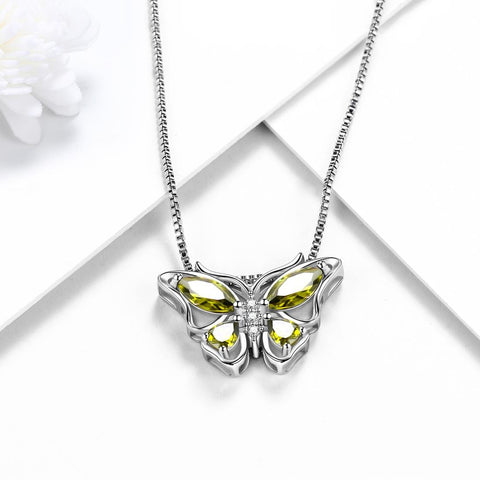 Butterfly Pendant Necklace Birthstone August Peridot - Necklaces - Aurora Tears