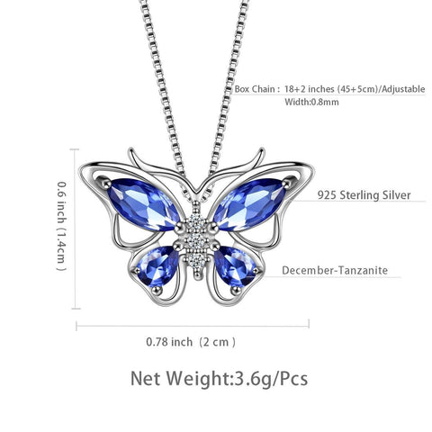 Butterfly Pendant Necklace Birthstone December Tanzanite - Necklaces - Aurora Tears