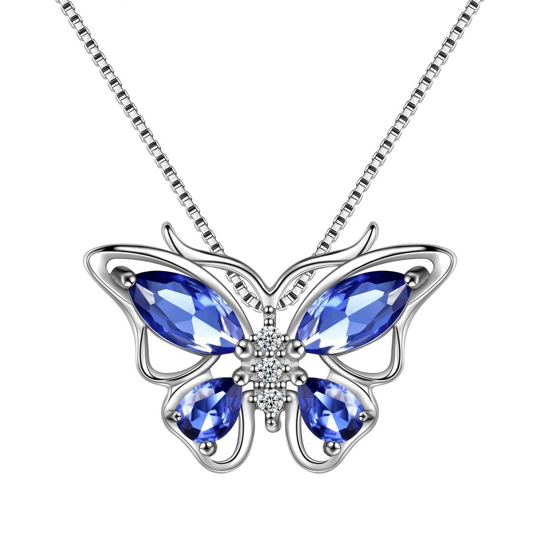 Butterfly Pendant Necklace Birthstone December Tanzanite - Necklaces - Aurora Tears