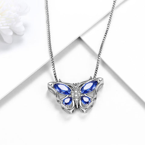 Butterfly Pendant Necklace Birthstone December Tanzanite - Necklaces - Aurora Tears