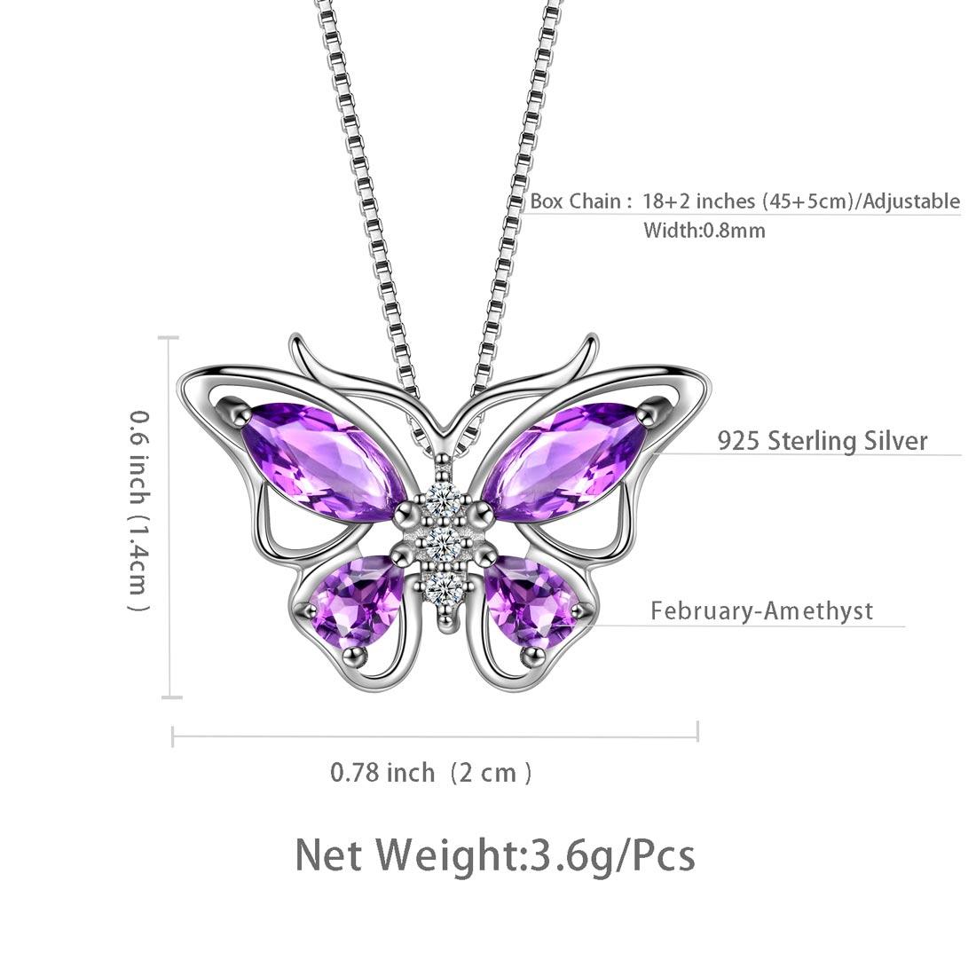 Butterfly Pendant Necklace Birthstone February Amethyst - Necklaces - Aurora Tears