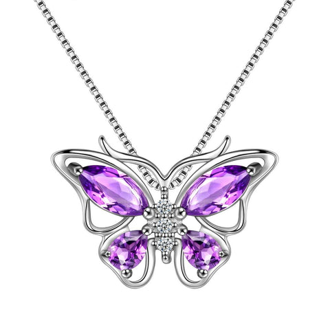 Butterfly Pendant Necklace Birthstone February Amethyst - Necklaces - Aurora Tears