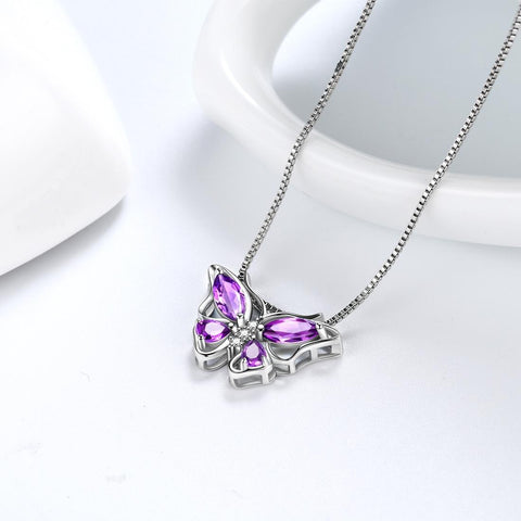 Butterfly Pendant Necklace Birthstone February Amethyst - Necklaces - Aurora Tears