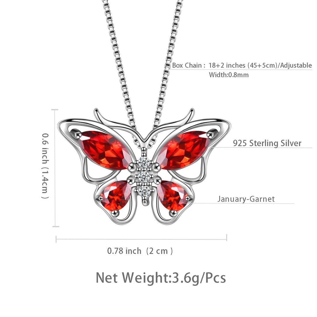 Butterfly Pendant Necklace Birthstone January Garnet - Necklaces - Aurora Tears